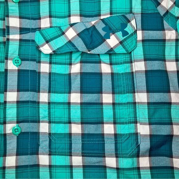 Under Armour Fish Hunter Plaid Vented Shirt in Teal Green/White Men’s M - Picture 5 of 11